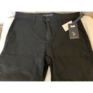 New US Polo Assn Men’s Sz 30 Black Casual‎ Stretch Flat Front Shorts NWT